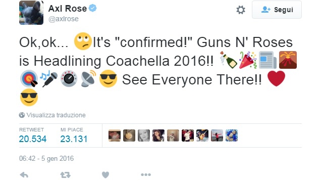 Il tweet di Axl Rose